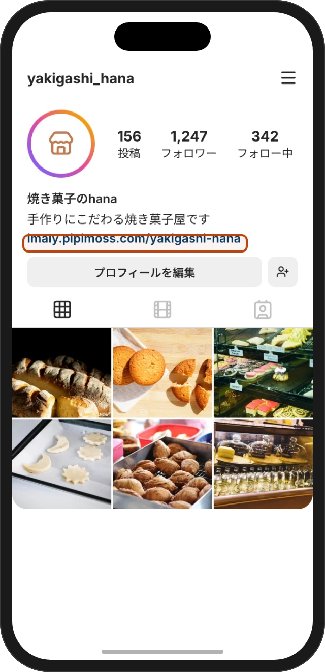 SNS プロフィール（例: Instagram）