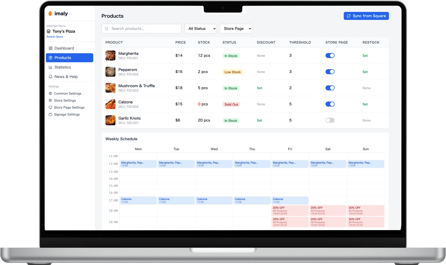 imaly product management screen